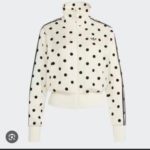 Adidas Women's Cream and Black Polka Dot Satin Track Jacket